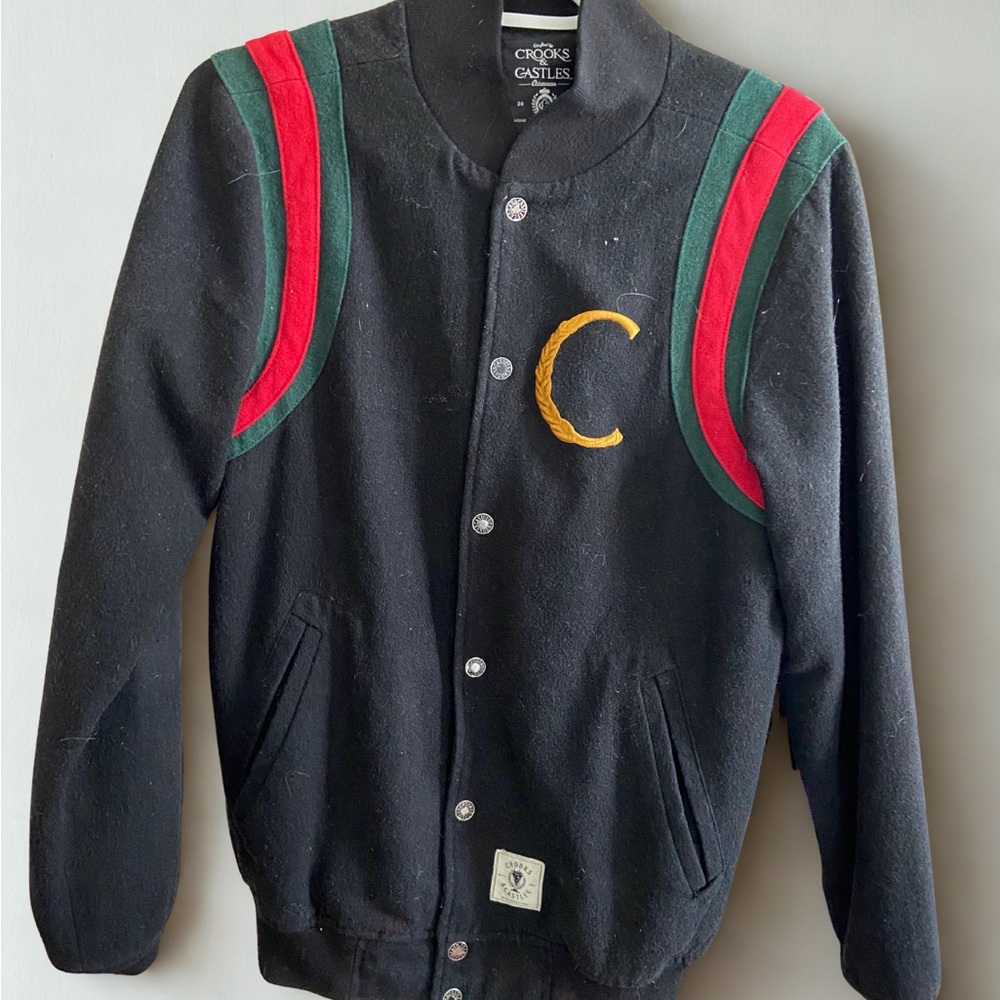 Crooks & Castles Black Jacket with Red and Green Accents
